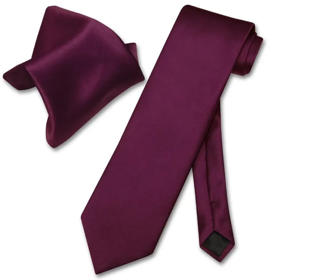 Vesuvio Napoli Solid Eggplant Purple Necktie & Handkerchief Men's Neck Tie Set