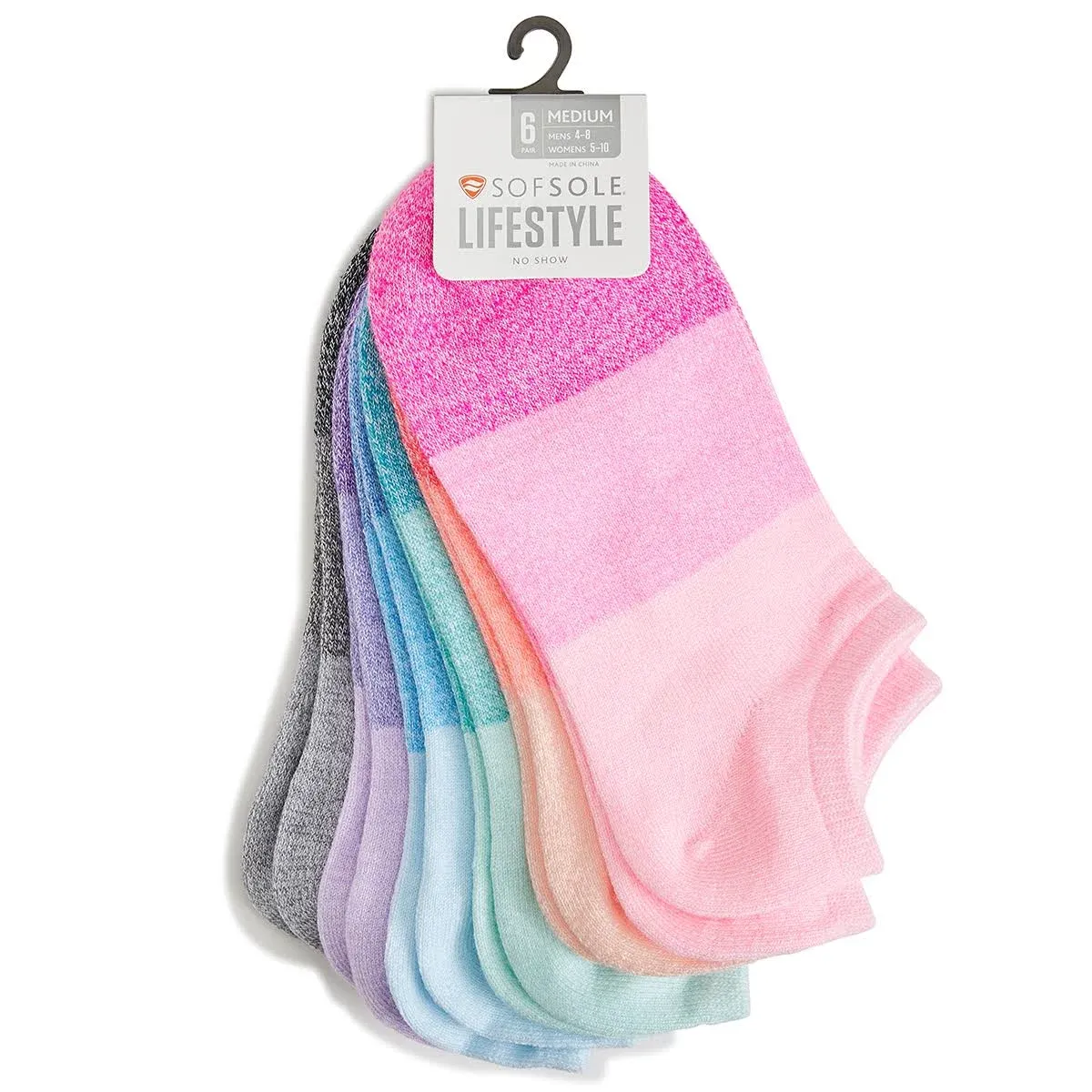 "SOF SOLE Women's Sunset Marl Brights No Show Stay-Put Socks, 6-Pack"