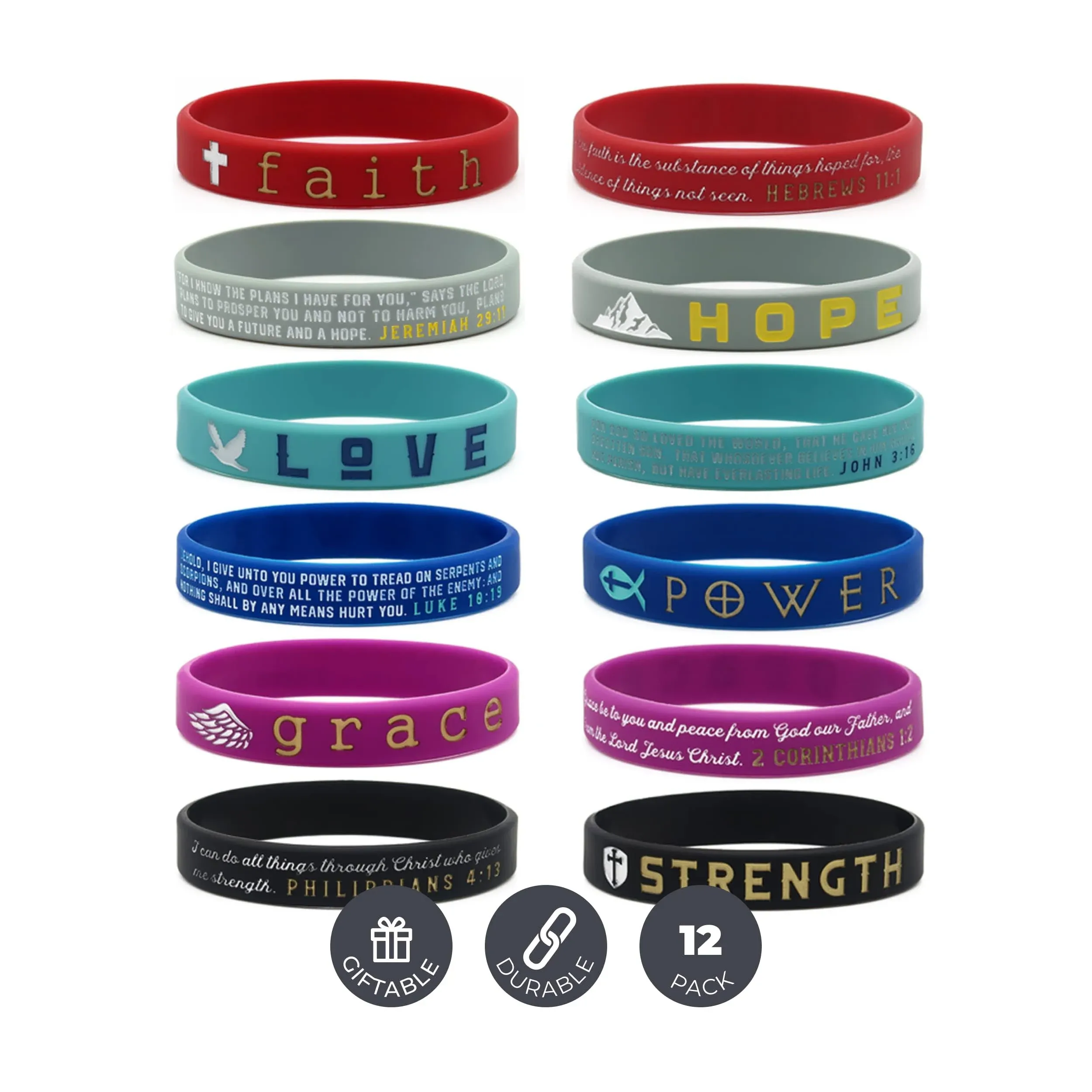 Christian Inspirational Bible Silicone Rubber Wristbands - Motivational Wrist...