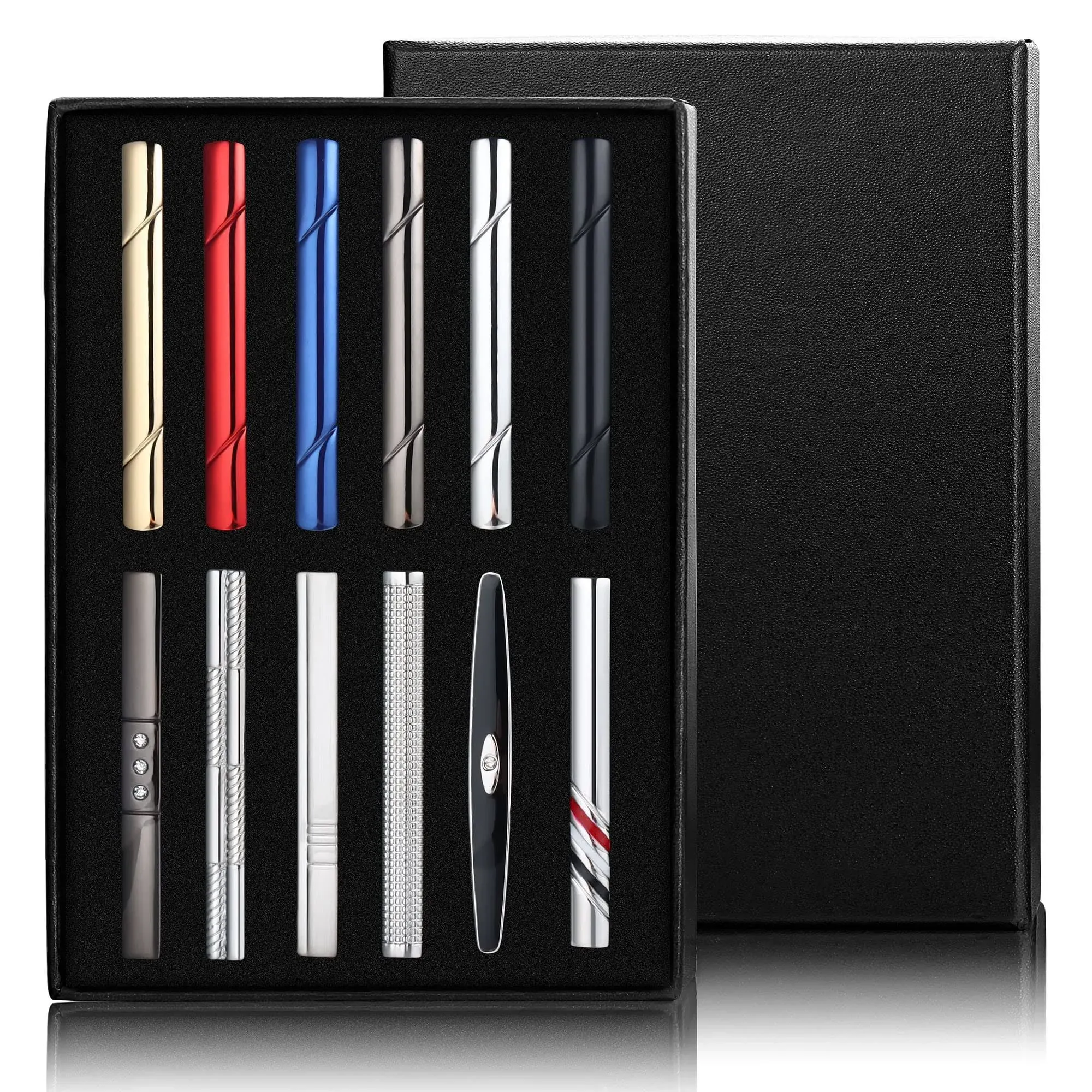 Fansilver 12pcs Tie Clips for Men Tie Bar Clip Set for Regular Ties Necktie T...