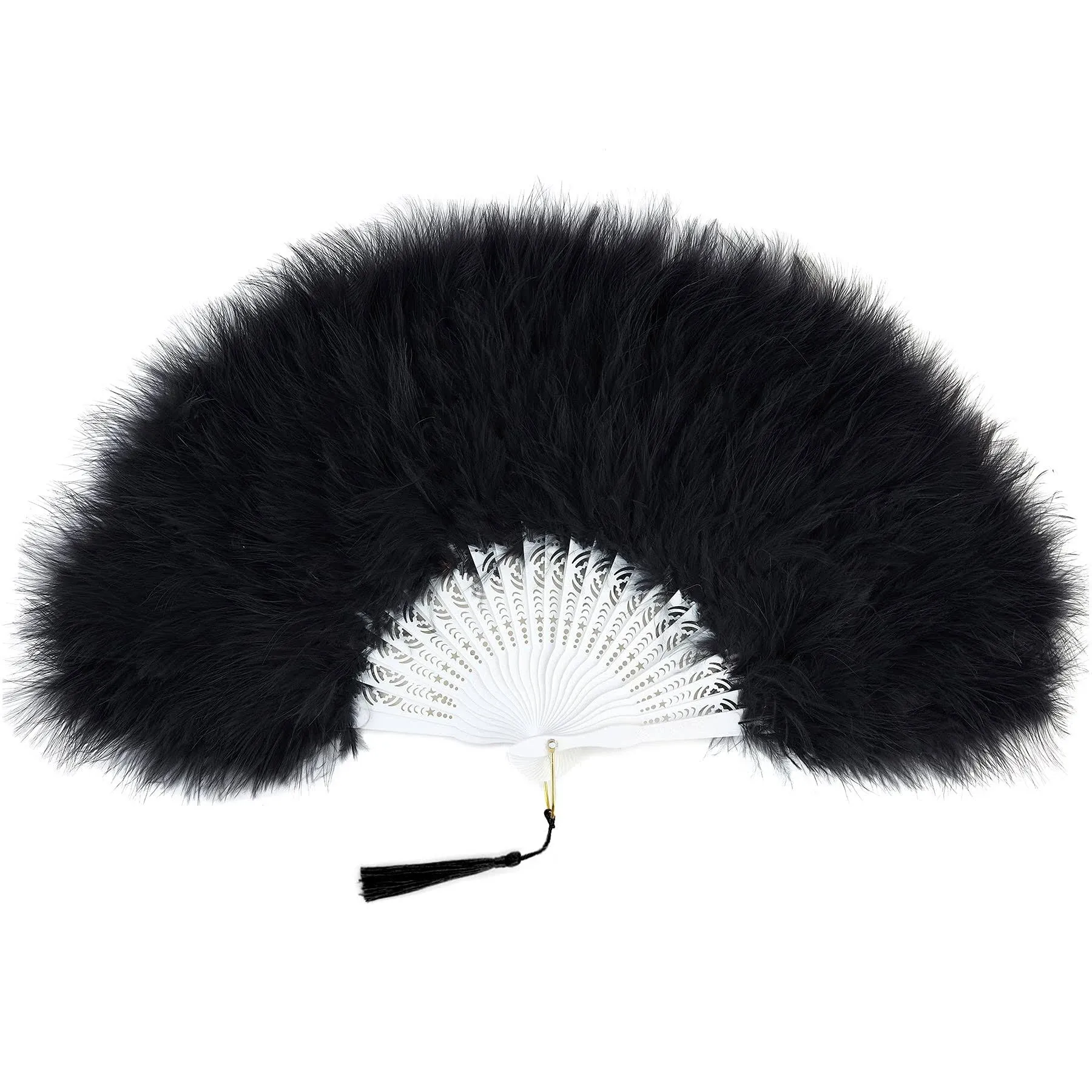 BABEYOND Marabou Feather Fan 20s Vintage Folding Fan Flapper Hand Fan for Costume Dancing Show Tea Party Wedding Decoration (Black)