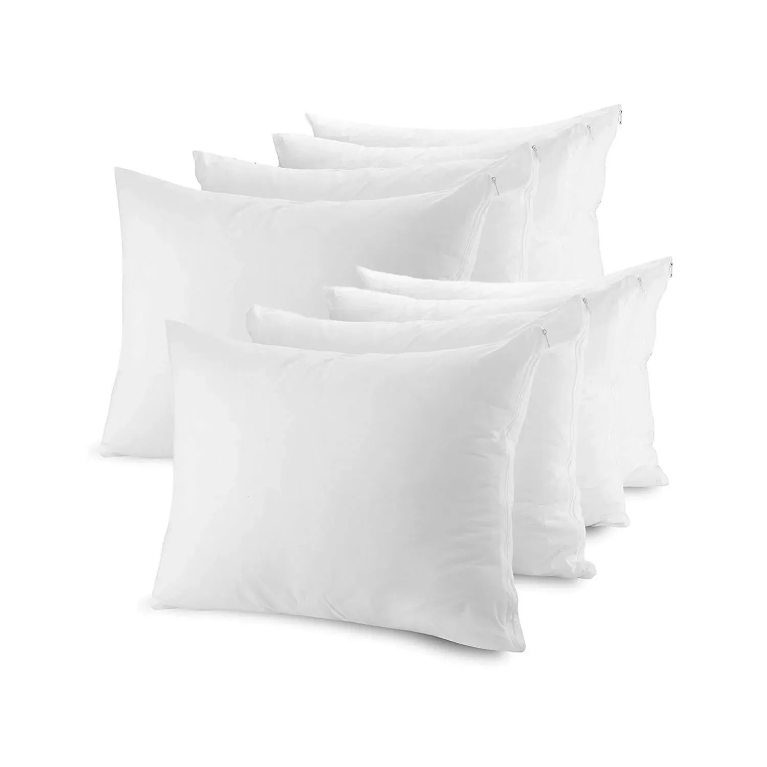 Poly-Cotton Zippered Pillow Cover - Queen Size Pillow Protector - Protects from Dirt, Dust, and Debris - 8 Pack