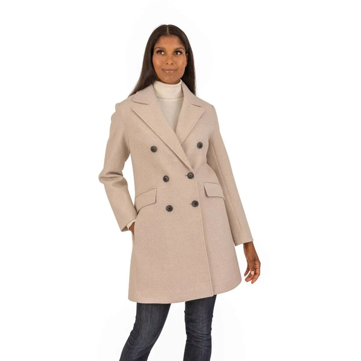 Kensie Women's Double Breasted Melange Faux Wool Peacoat