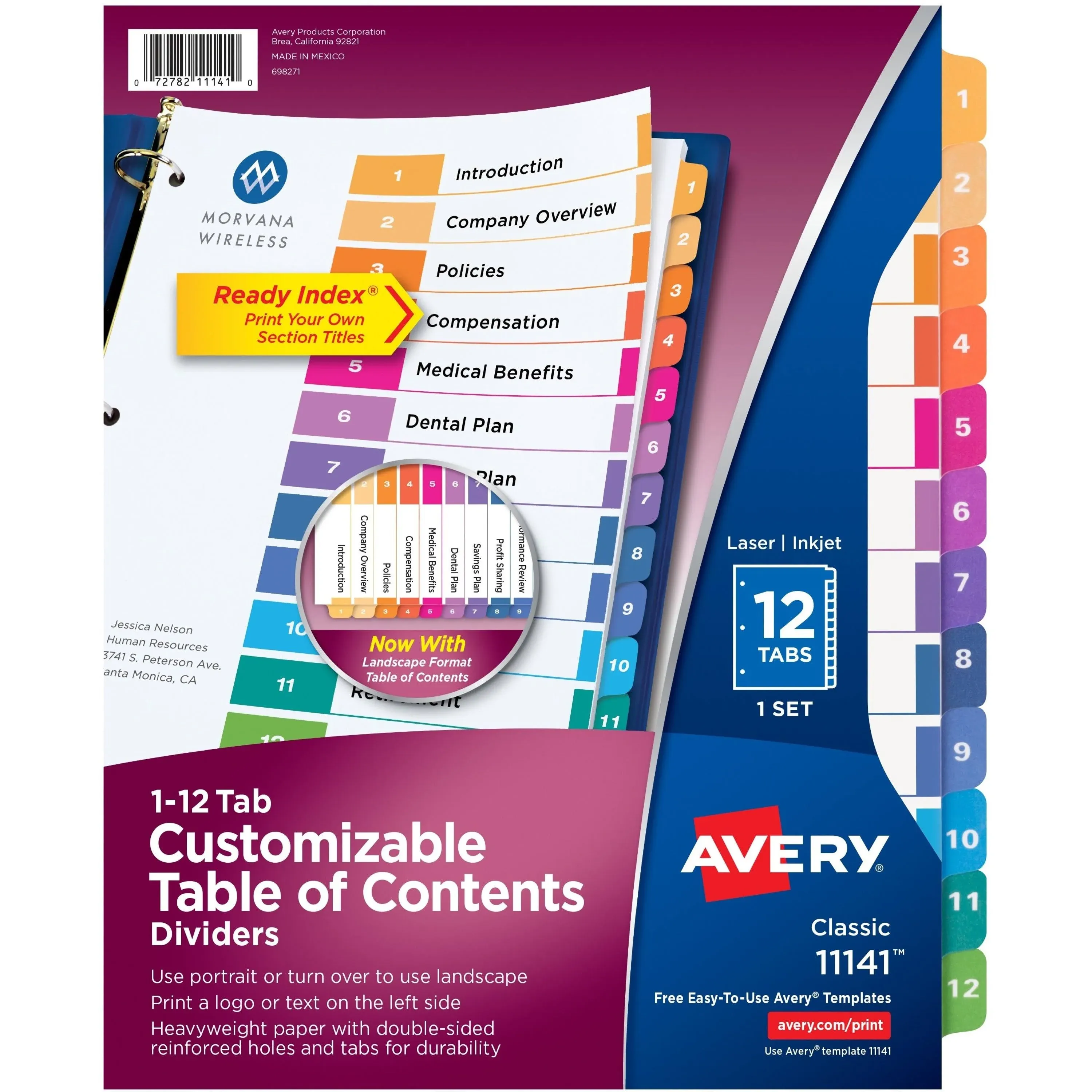 Avery Ready Index Customizable Table of Contents Multicolor Dividers 12-Tab