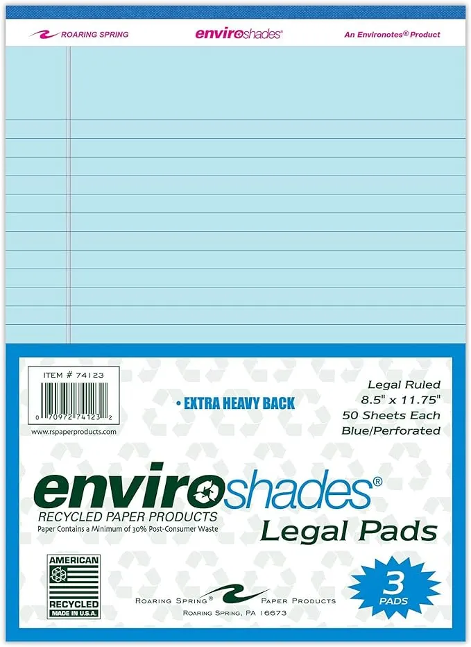 Roaring Spring Enviroshades Legal Notepads 50 Blue 8.5 x 11 Sheets