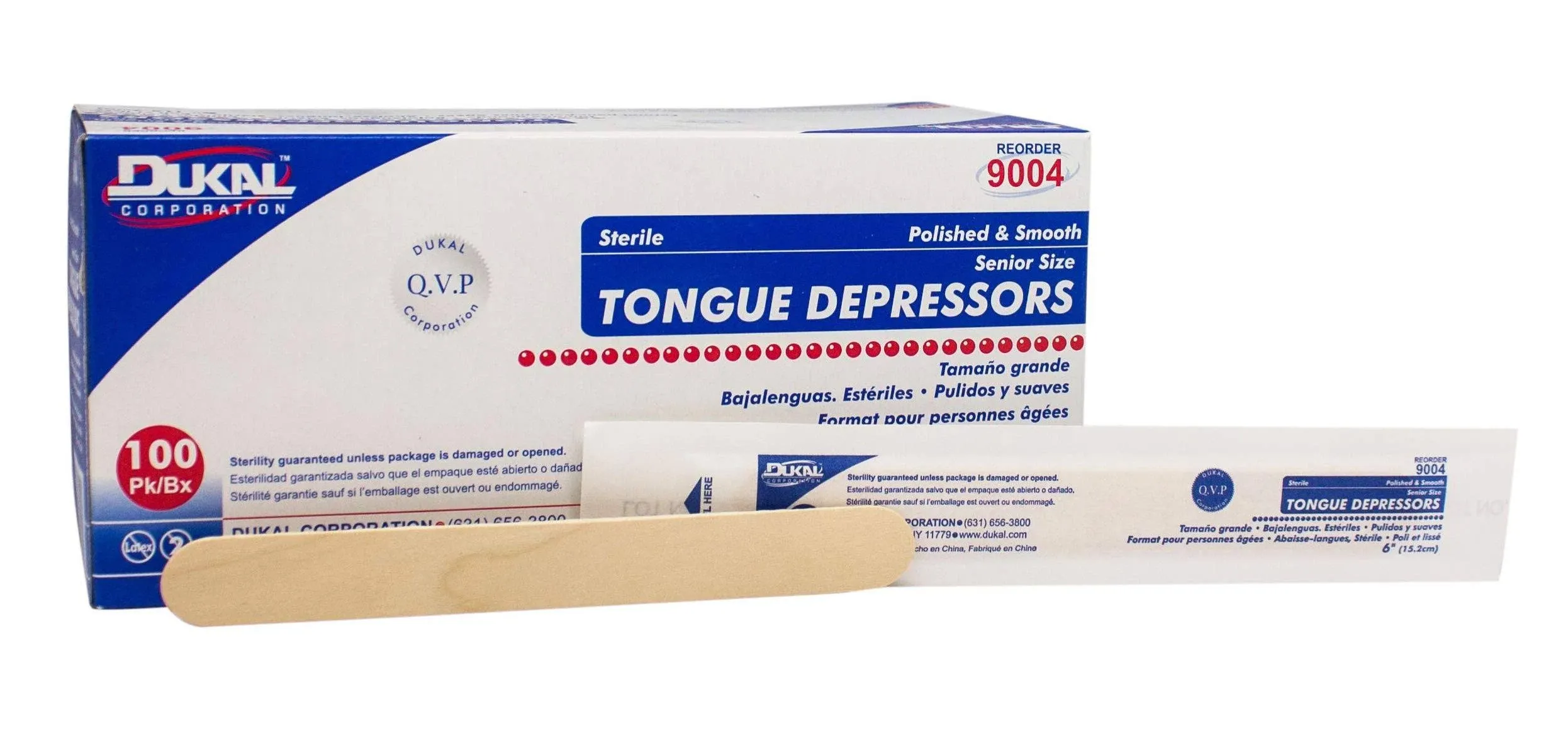 Dukal Tongue Depressors 6 inch. Pack of 100 Disposable Depressors. Sterile wooden tongue depressors. Clean & Smooth. Latex-free, single use, wood.