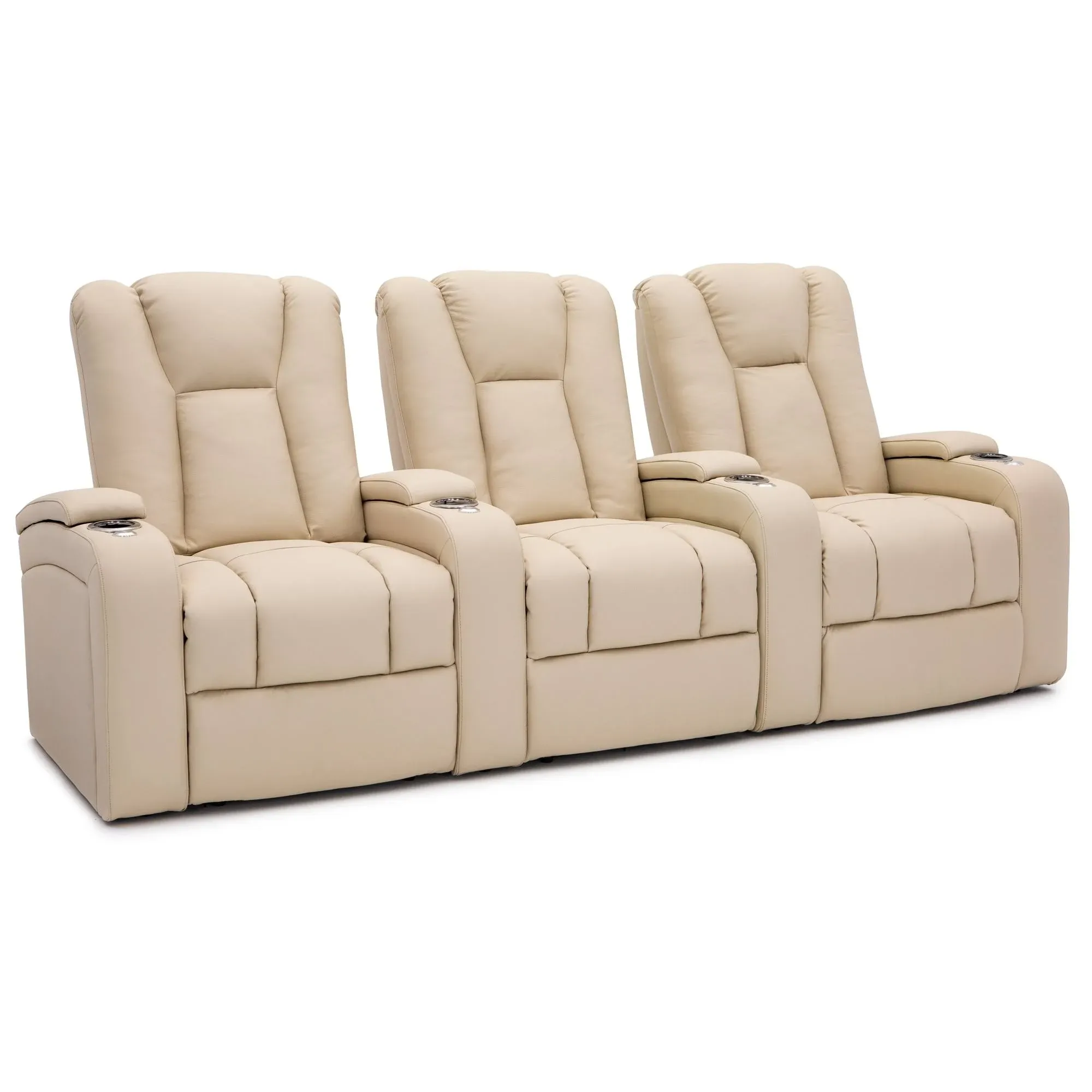 Seatcraft Serenity Home Theater Seating Cream Leather 7000, Power Recline - Row of 3