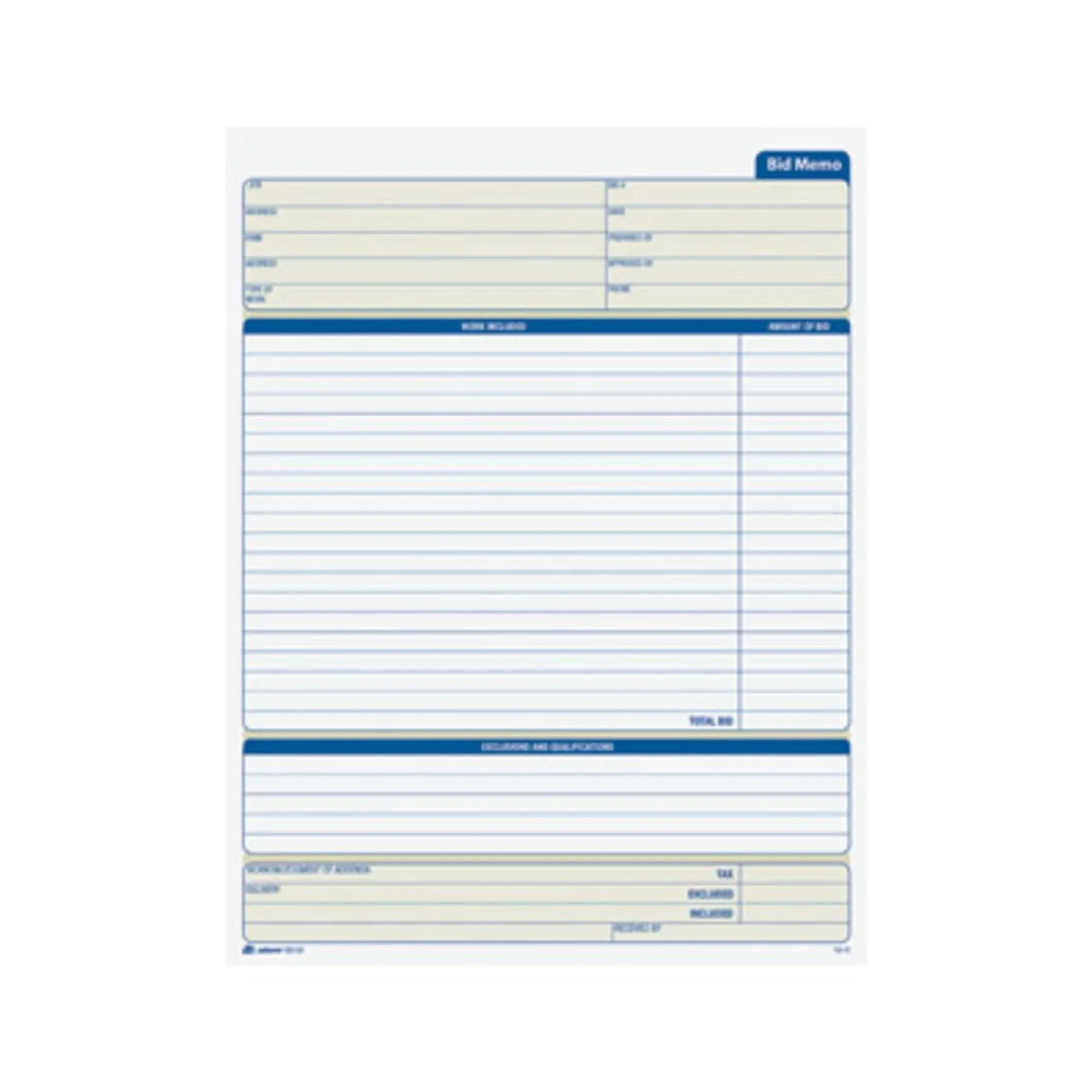 Adams Bid Memos, 8.38 x 11.44 Inches, White, 50 Sheets (D8120)