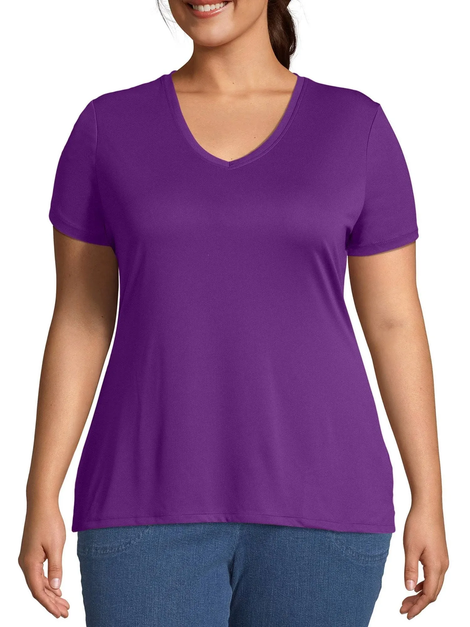 Just My Size Women's Plus-Size Cool DRI Short Sleeve V-Neck Tee