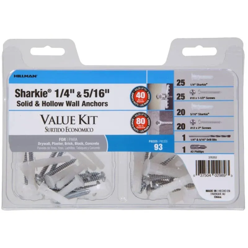 Sharkie 1/4 in & 5/16 in Solid & Hollow Wall Anchor Kit