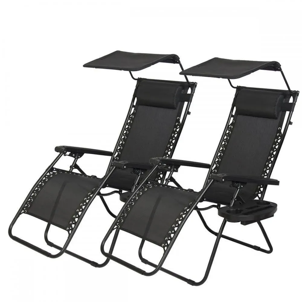 Zero Gravity Chairs 2 Set Lounge Patio Chairs with Canopy Cup Holder