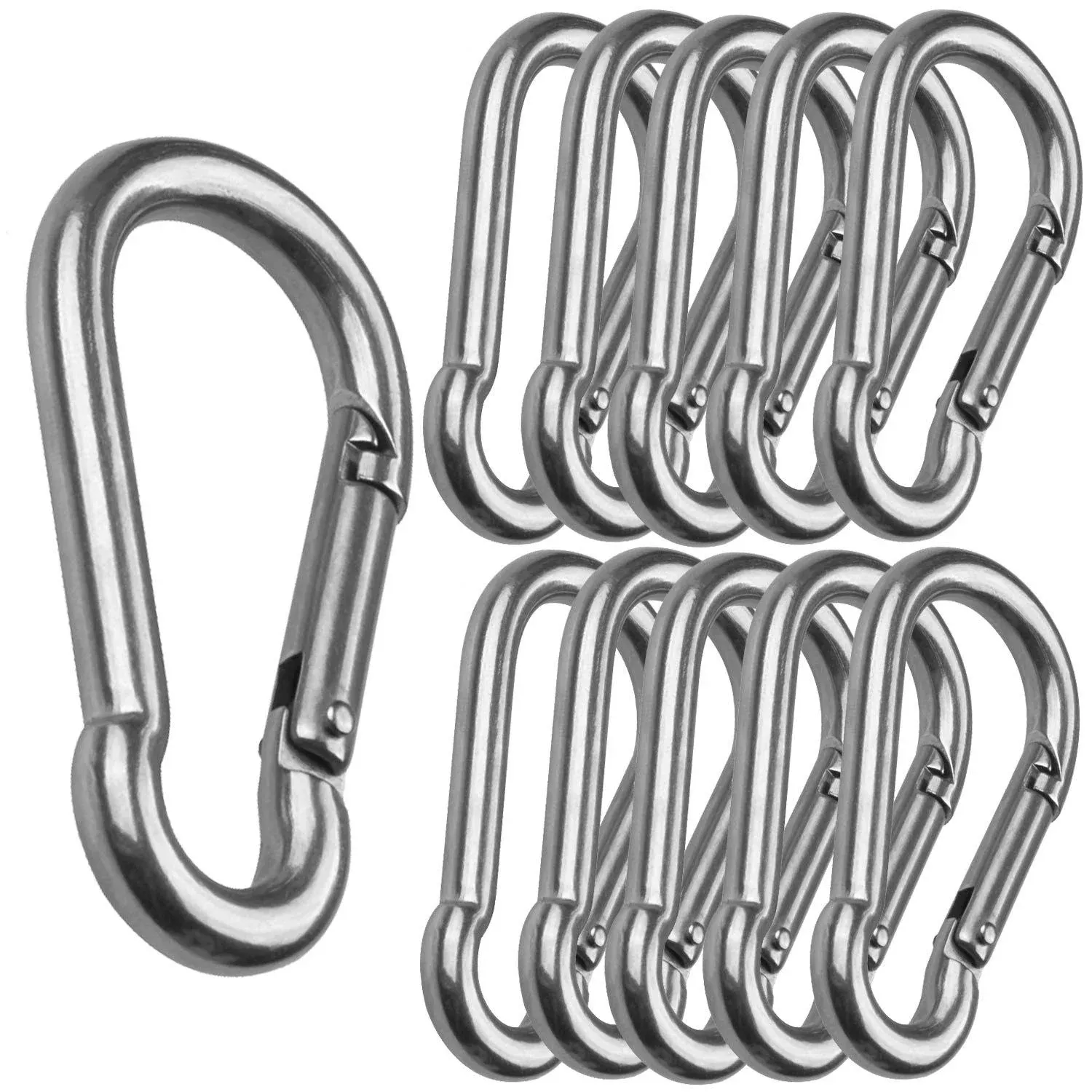 CertBuy 10 Pack 4 inch Spring Snap Hook Stainless Steel 304 Carabiner Clips Heavy ...