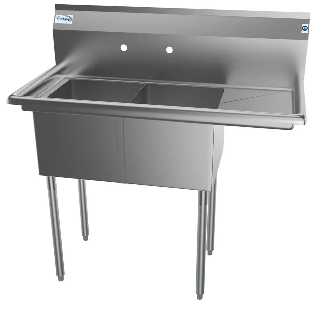 2 Compartment 43 inch Stainless Steel Commercial Kitchen Prep & Utility Sink with ...