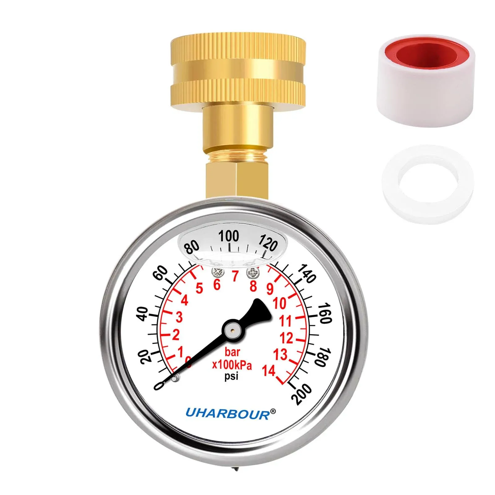 Glycerin Filled Water Pressure Gauge 200psi/14bar 2&#034; Dialstainless Steel Case Br