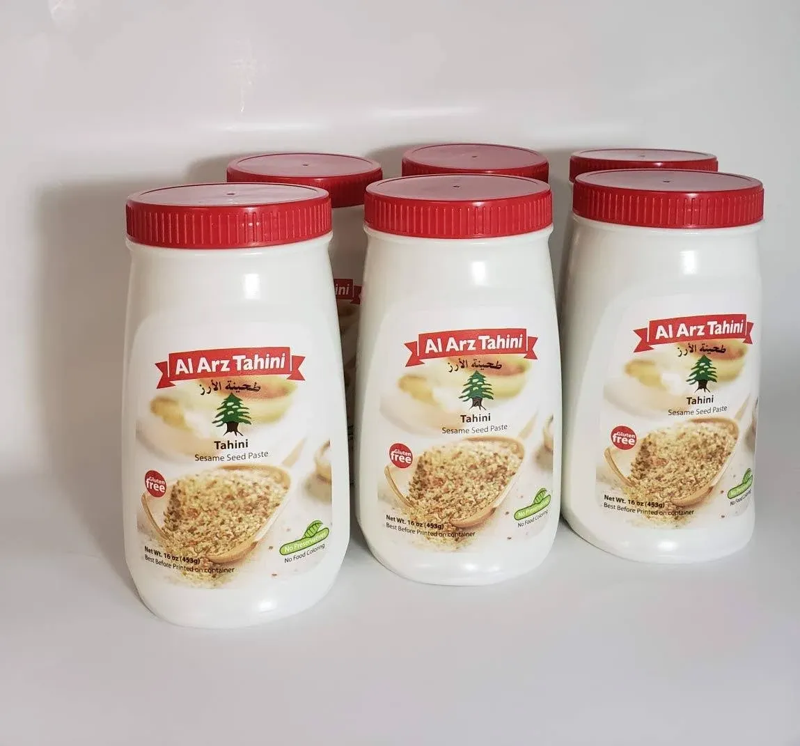 Al Arz Tahini Pure Sesame Paste 1lb Jar 6 Pack