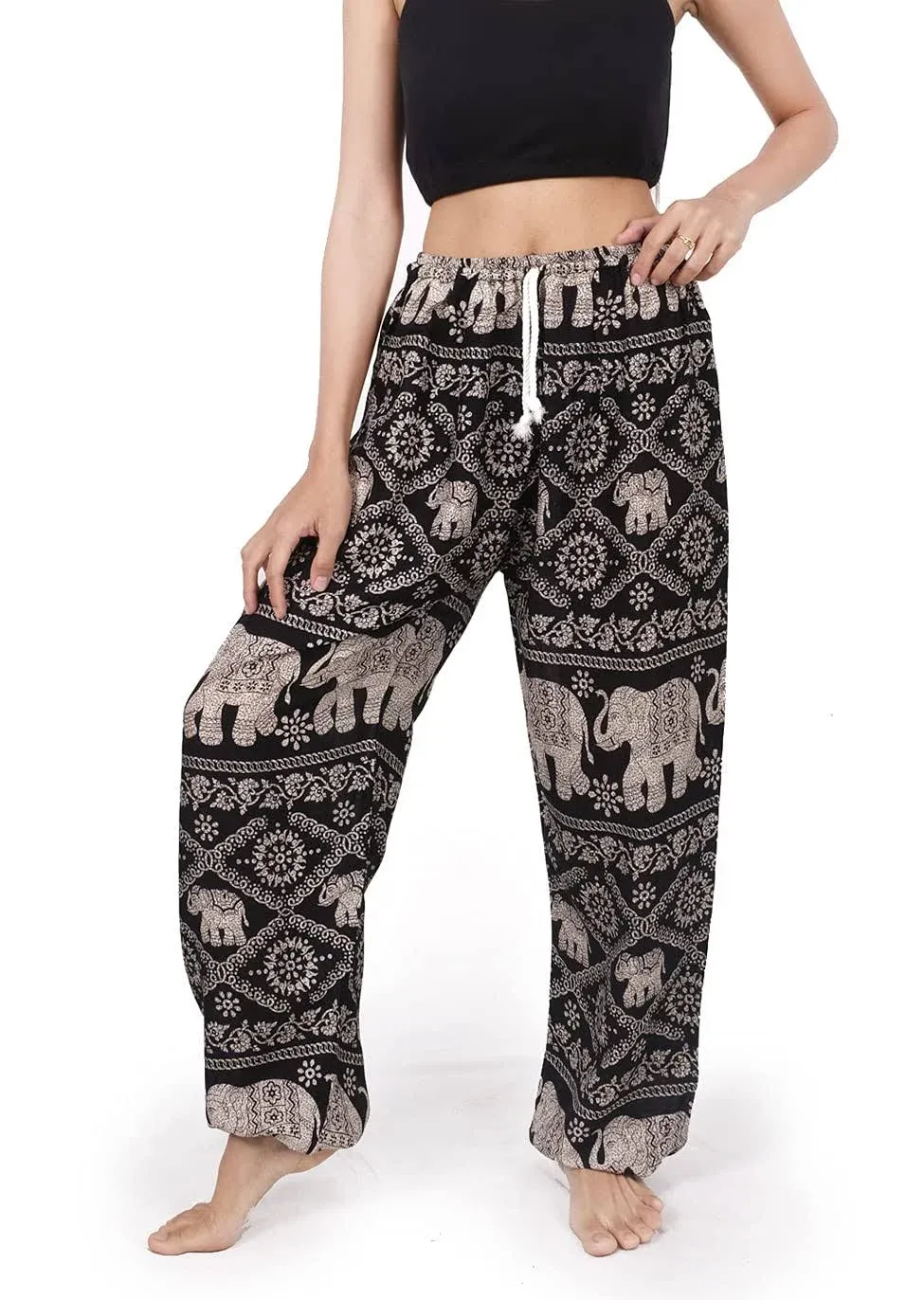 Banjamath® Women's Smocked Waist Harem Hippie Boho Yoga Palazzo Casual Pants