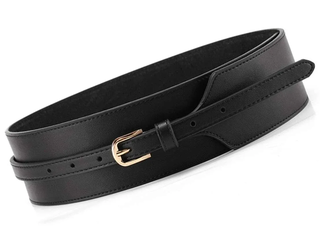 Toptim Women Wide Knotted Belt Design PU Leather Waistbands Simple Width Belt