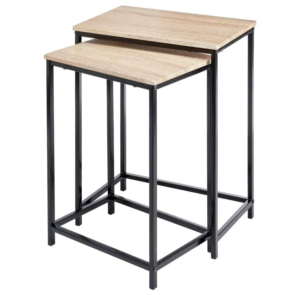 mDesign Modern Home Decor, Metal Wood End Table - Natural/Black