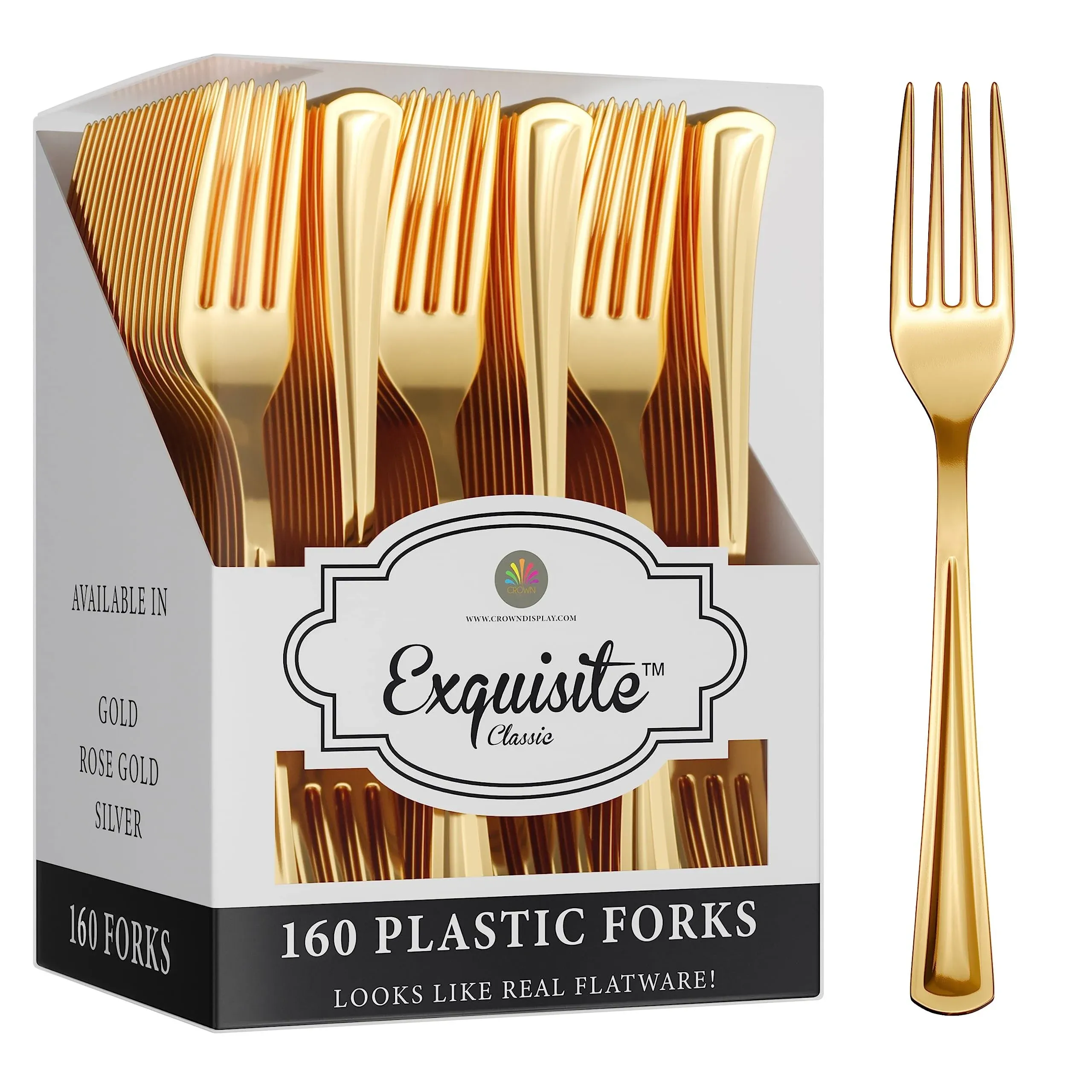 Exquisite 160 Disposable Plastic Gold Forks Silverware, Fancy Plastic Cutlery ...