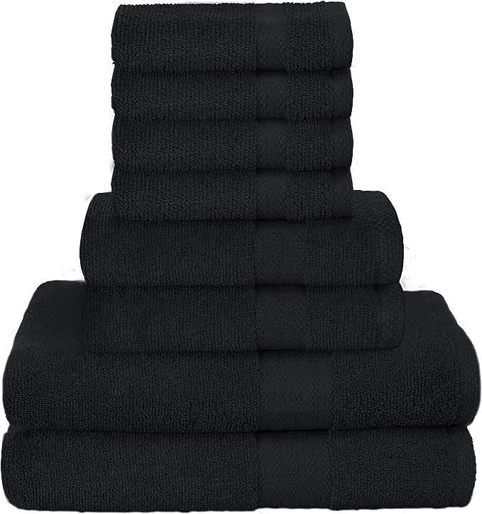 GLAMBURG Ultra Soft 8-Piece Towel Set - 100% Pure Ringspun Cotton, Contains 2 Oversized Bath Towels 27x54, 2 Hand Towels 16x28, 4 Wash Cloths 13x13