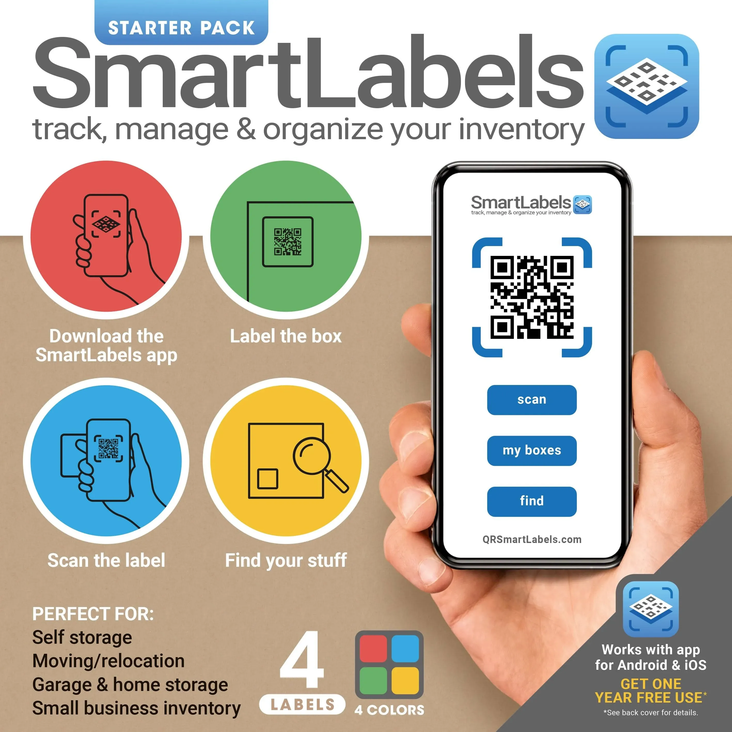 QR Code Smart Labels Color Coded Scannable Stickers for Storage Bins, Moving Containers & Organization