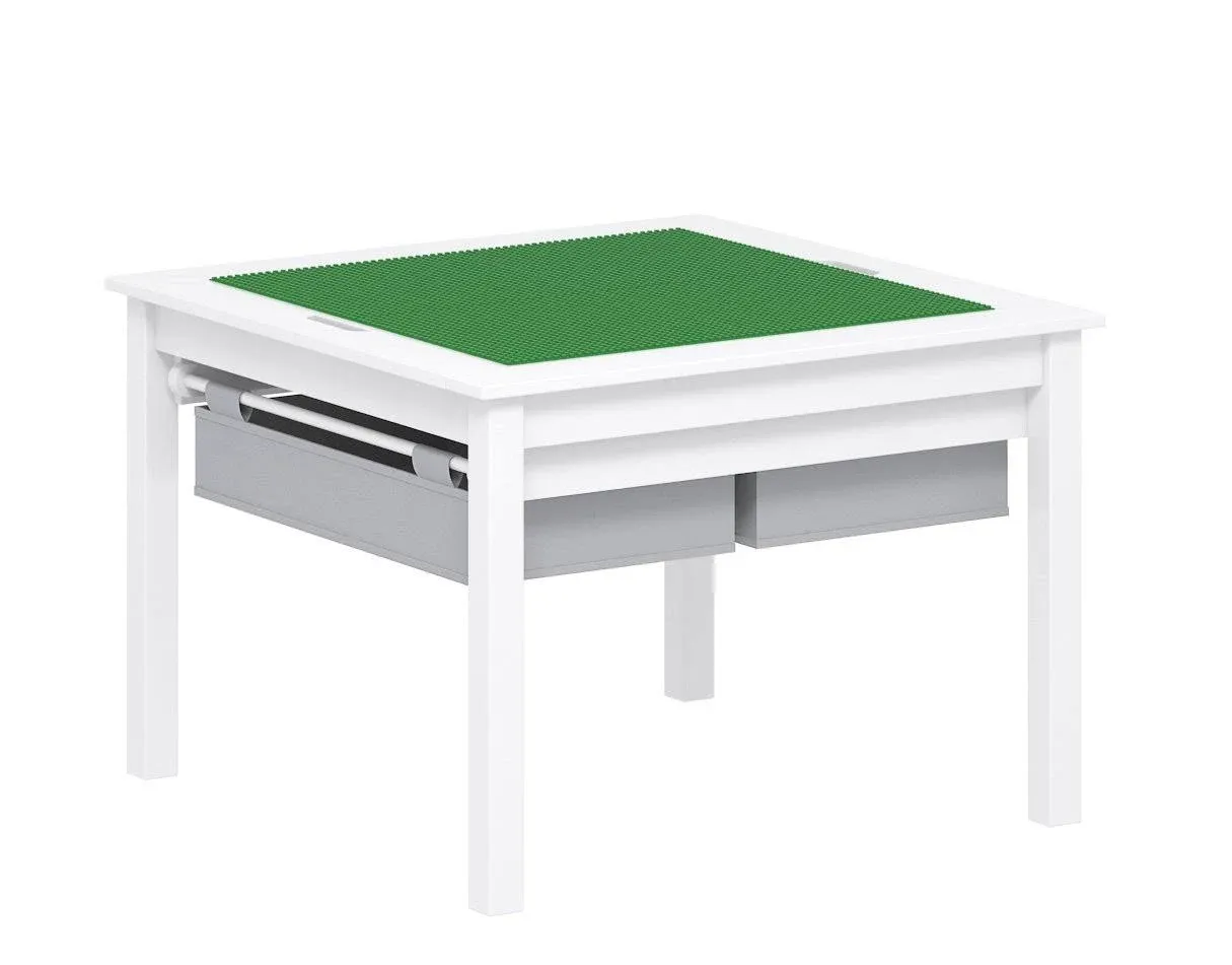 Utex 2 in 1 Kids Construction Play Table with Storage Drawers and Built in Plate (White)