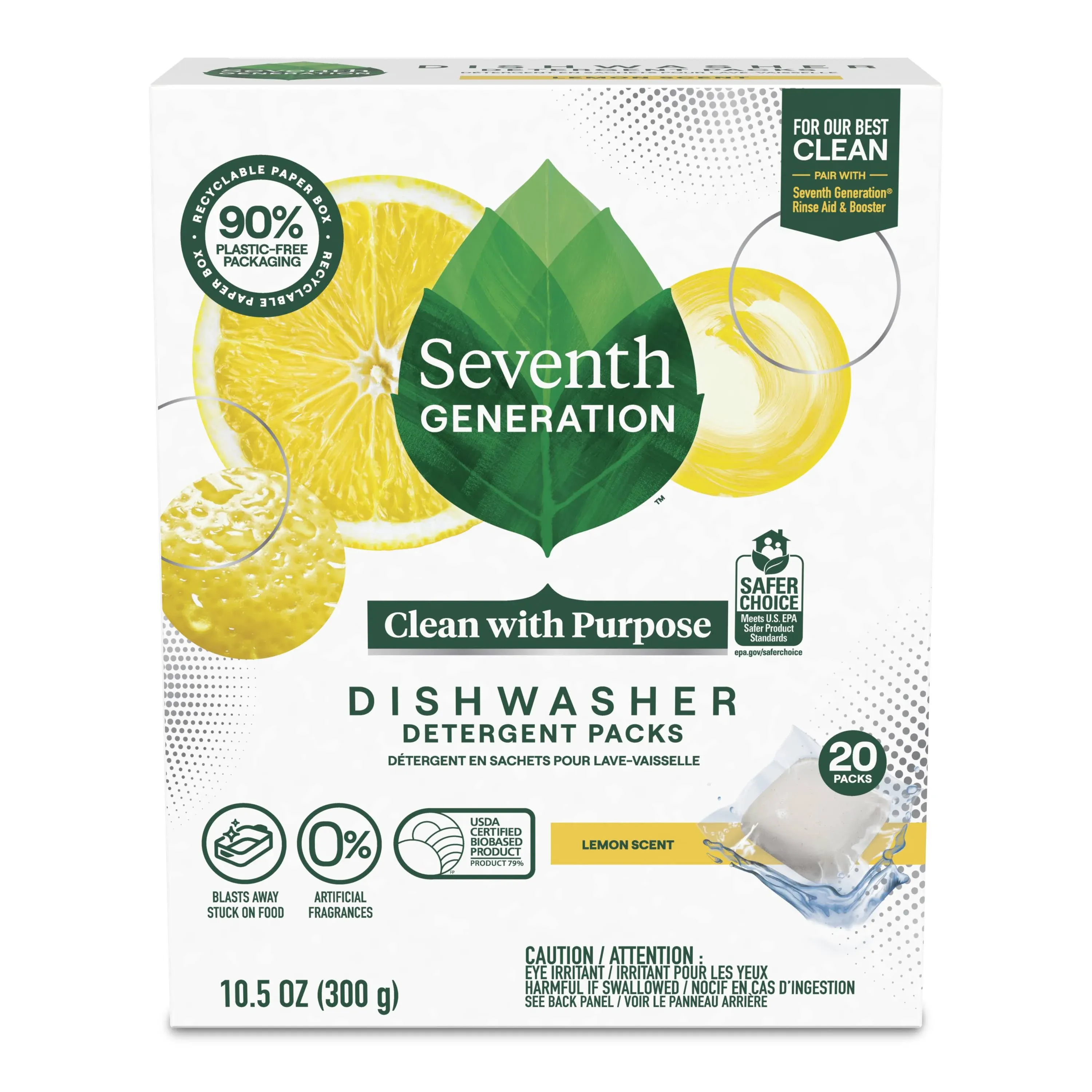 Seventh Generation, Dishwasher Detergent Packs, Lemon Scent, 20 Packs, 10.5 oz ...