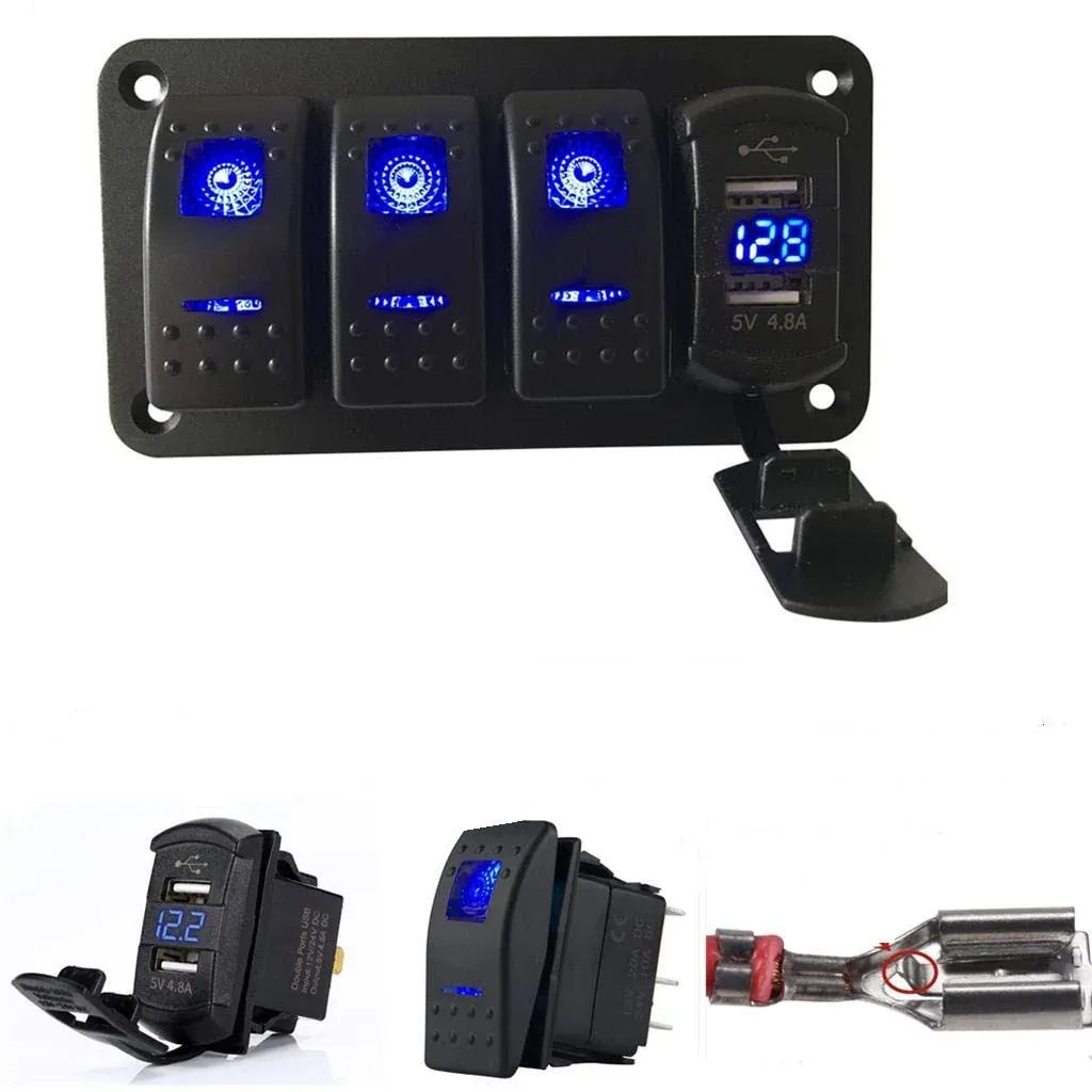 Switchtec 2 3 5 7 Gang Rocker Switch Panel with 4.8 Amps Dual USB Rocker Style ...