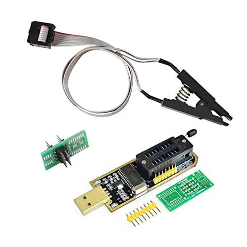 SOIC8 SOP8 Flash Chip IC Test Clips Socket Adpter Programmer BIOS + CH341A 24 25 Series for EEPROM Flash BIOS USB Programmer Module (Double Clip+ USB)