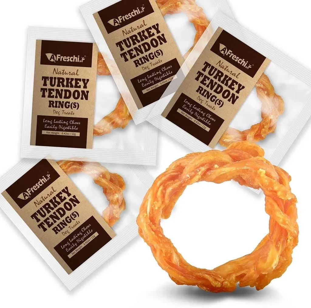 Afreschi Turkey Tendon Dog Treats Premium All-Natural Hypoallergenic Dog Chew Treat Easy to Digest Alternative to Rawhide Ingredient Sourced