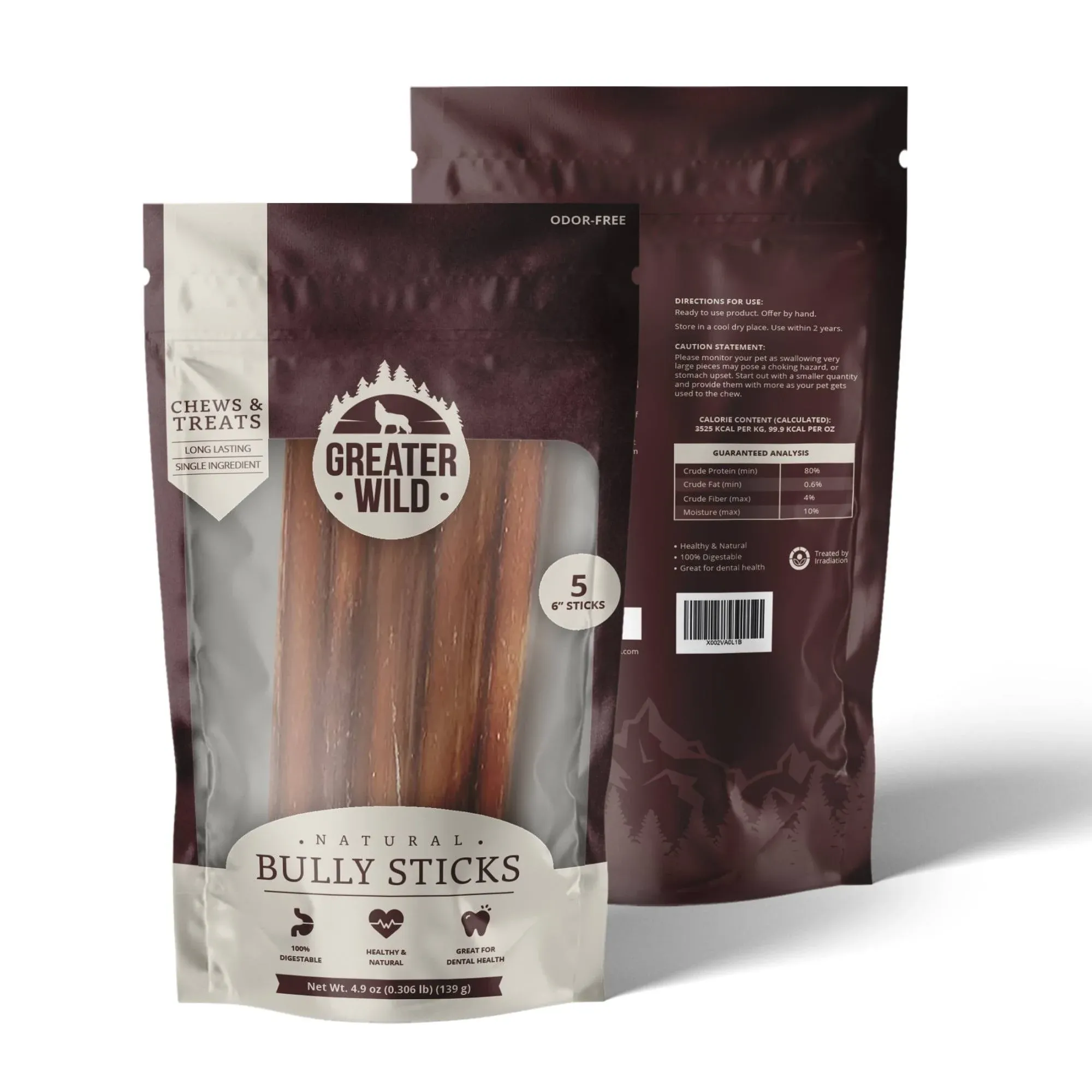 Greater Wild 6 inch Bully Sticks, All Natural Ingredient Chews & Treats for Dogs ...