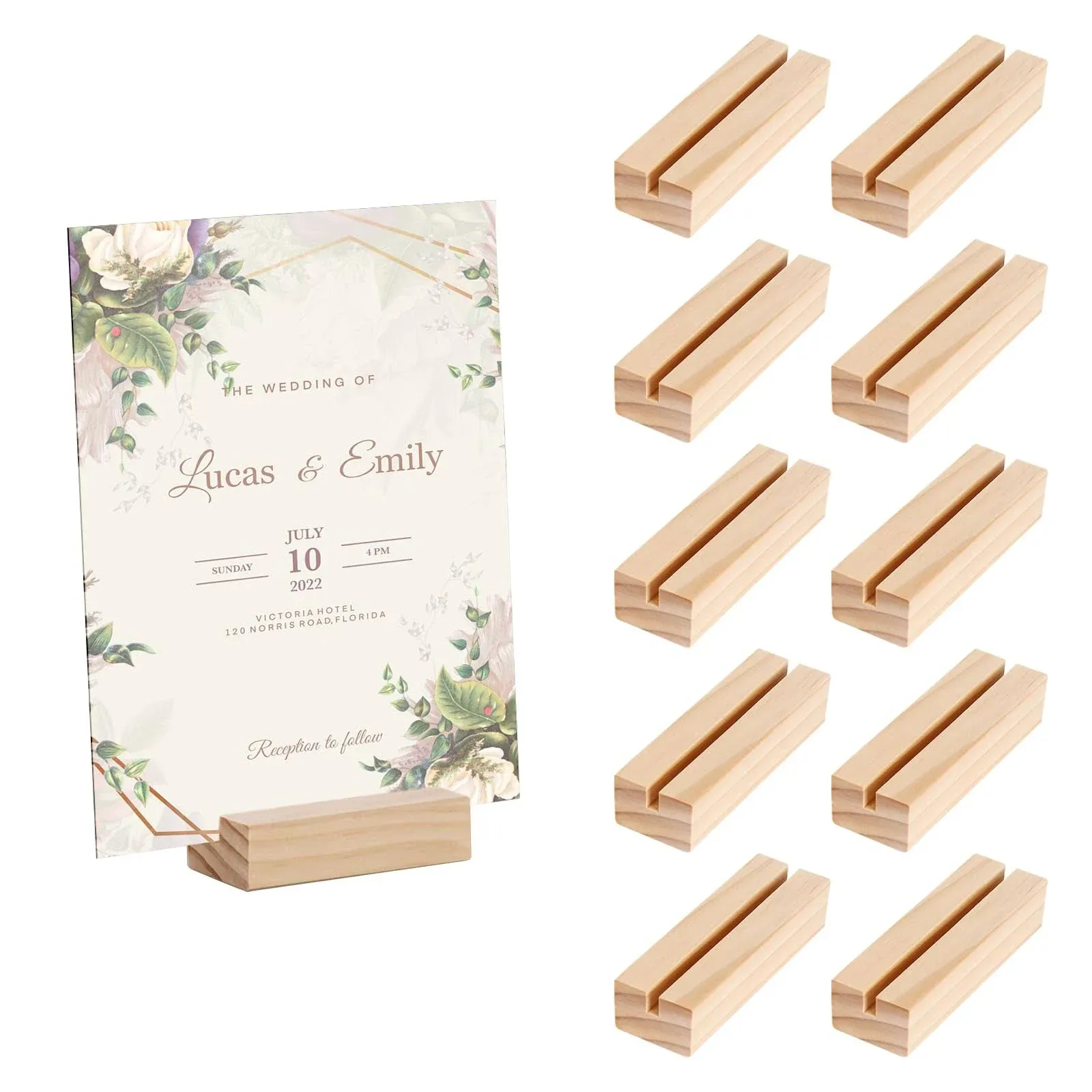 10 PCS Wood Place Card Holders,Wood Sign Holders,Table Number Holder Stands,P...