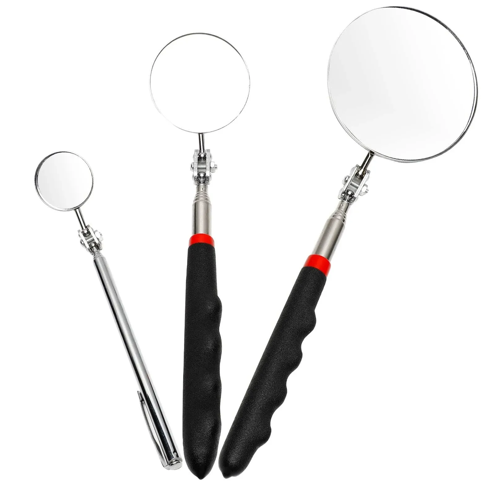 3 Pieces Telescoping Inspection Mirror Set Round Mirror Adjustable Inspection ...