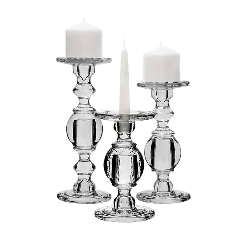 CYS Excel Glass Candle Holders for 3" Pillar Candle and 3/4" Taper Candle H-7.5