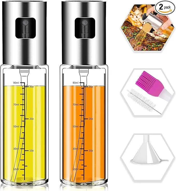 Olive Oil Sprayer,Norbase 2Pack Oil Dispenser Mister for Cook Refillable Oil Vinegar Dispenser Glass Bottle with Measurements for BBQ Baking