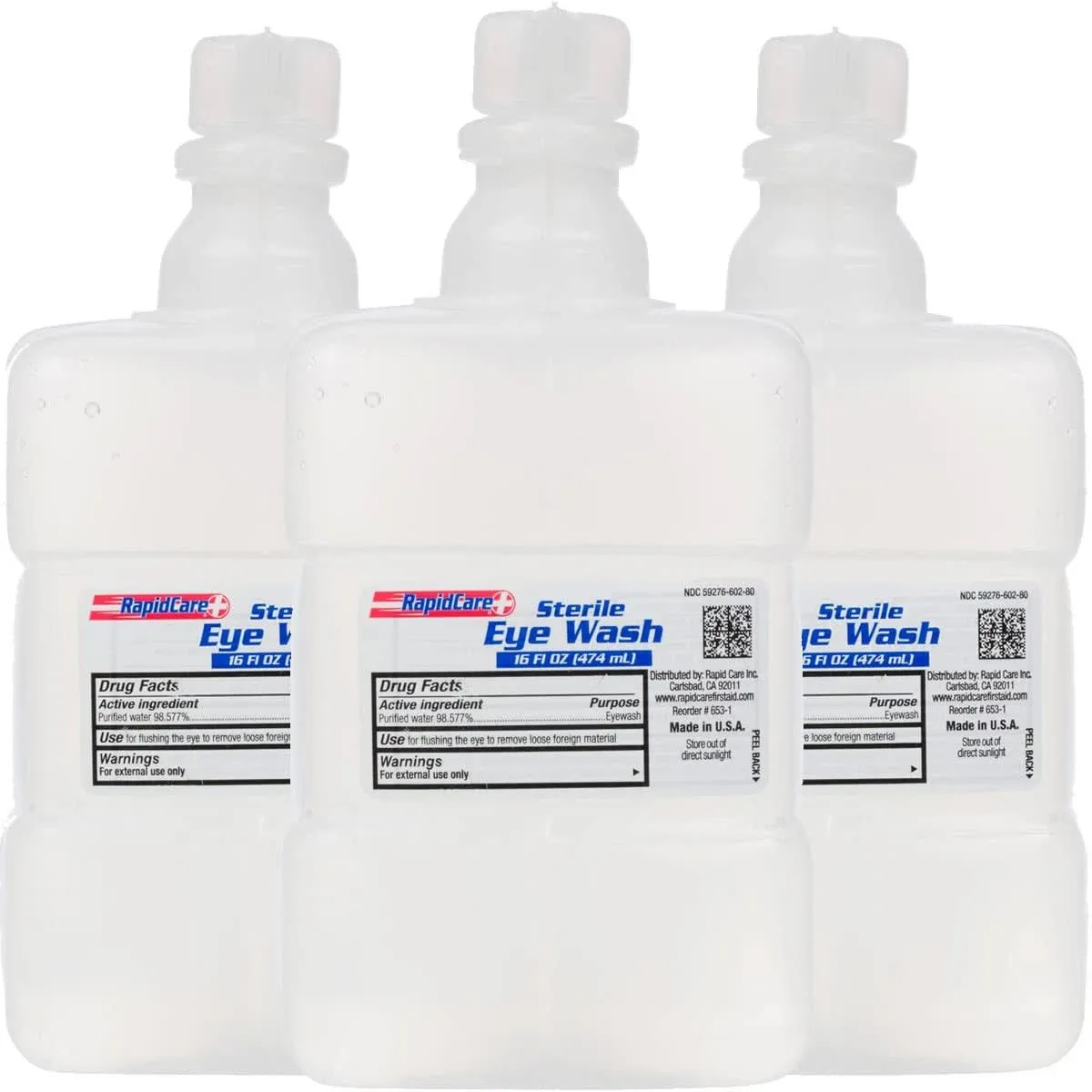 Rapid Care First Aid 653-3 Sterile Saline Isotonic Eye Wash Solution 16 oz, FDA Compliant, Pack of 3