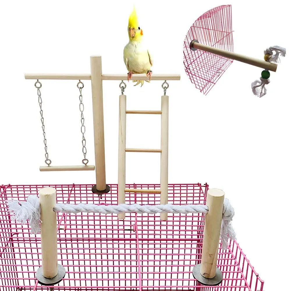 PINVNBY Parrot Climbing Ladder Swing Toy Natural Wood Bird Cage Play Gyms Pla...