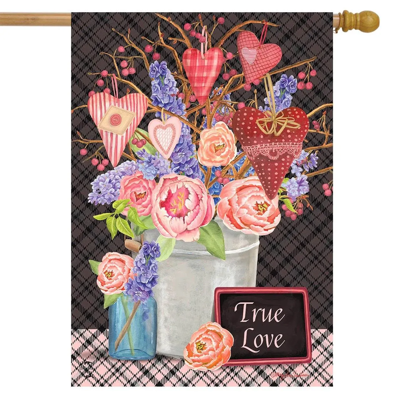 Briarwood Lane Flowers and Hearts Valentine's Day House Flag 28"