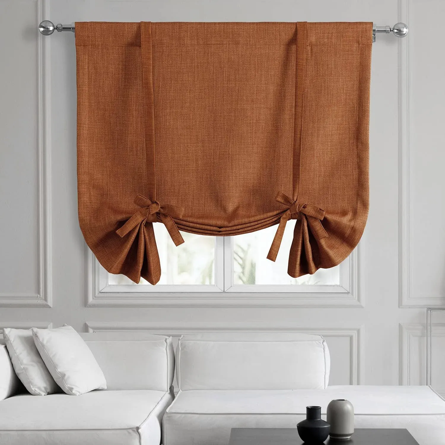 Exclusive Fabrics Faux Linen Room Darkening Tie-Up Window Shade (1 Panel) 46 x 63 ...