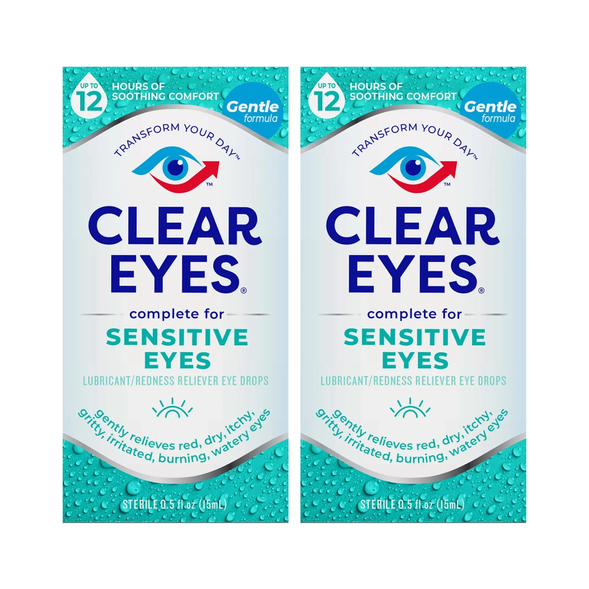 Clear Eyes, Sensitive Eyes, Eye Drops, 0.5 oz, 2 Pack