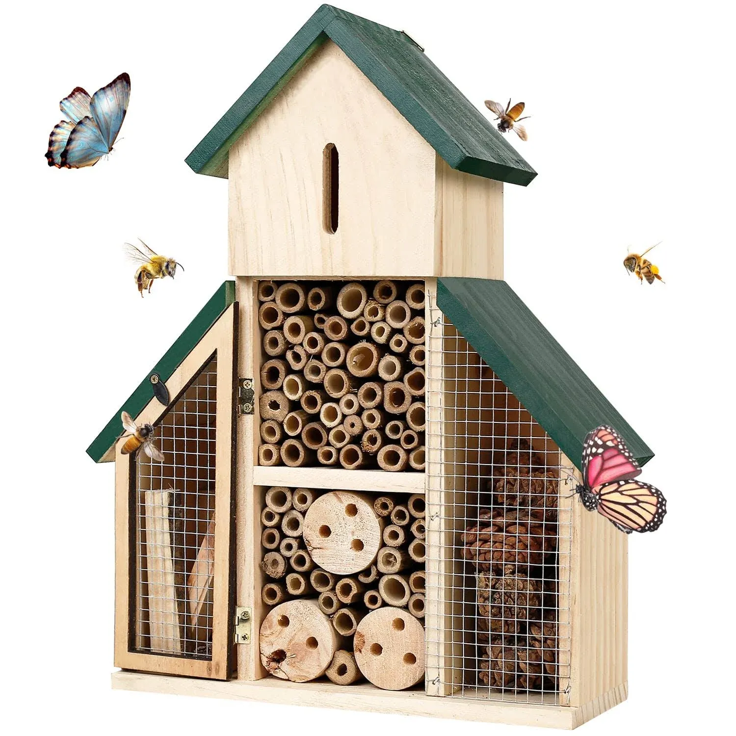 antiai Mason Bee House for Outdoors,Woode<wbr/>n Butterfly Insect wooden 2 