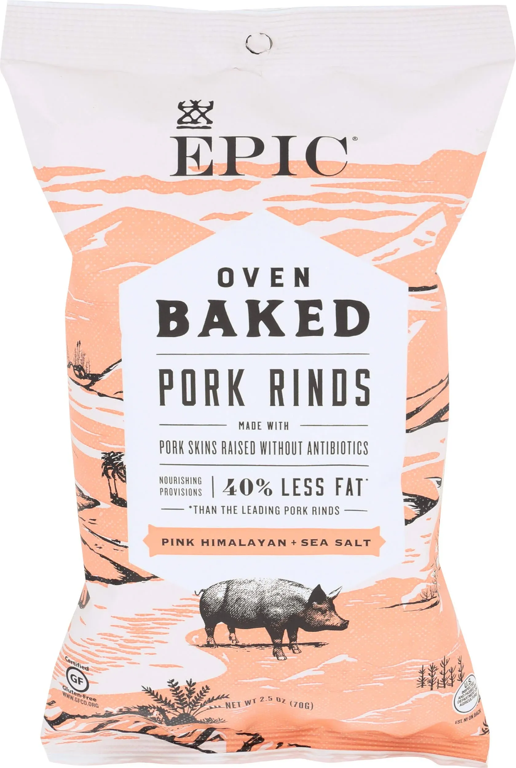 Epic Pork Rinds, Pink Himalayan + Sea Salt, Oven Baked - 2.5 oz