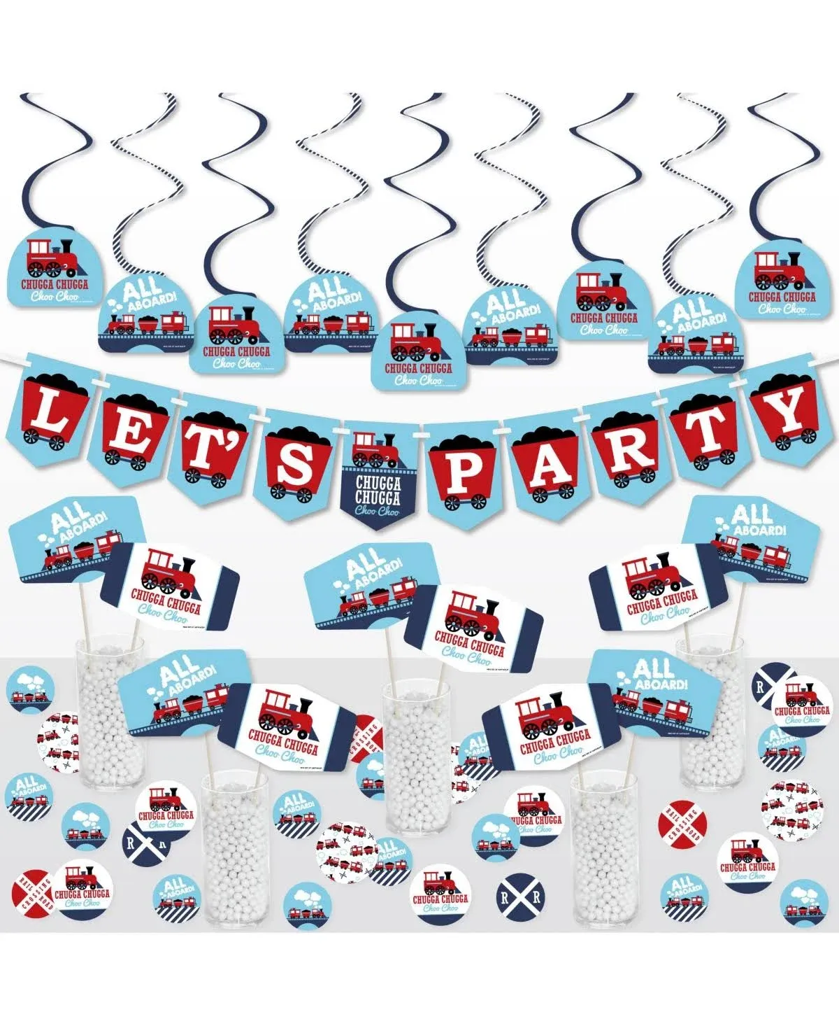 Railroad Party Crossing - Steam Train Birthday Party or Baby Shower Supplies Decoration Kit - Decor Galore Party Pack - 51 Pieces