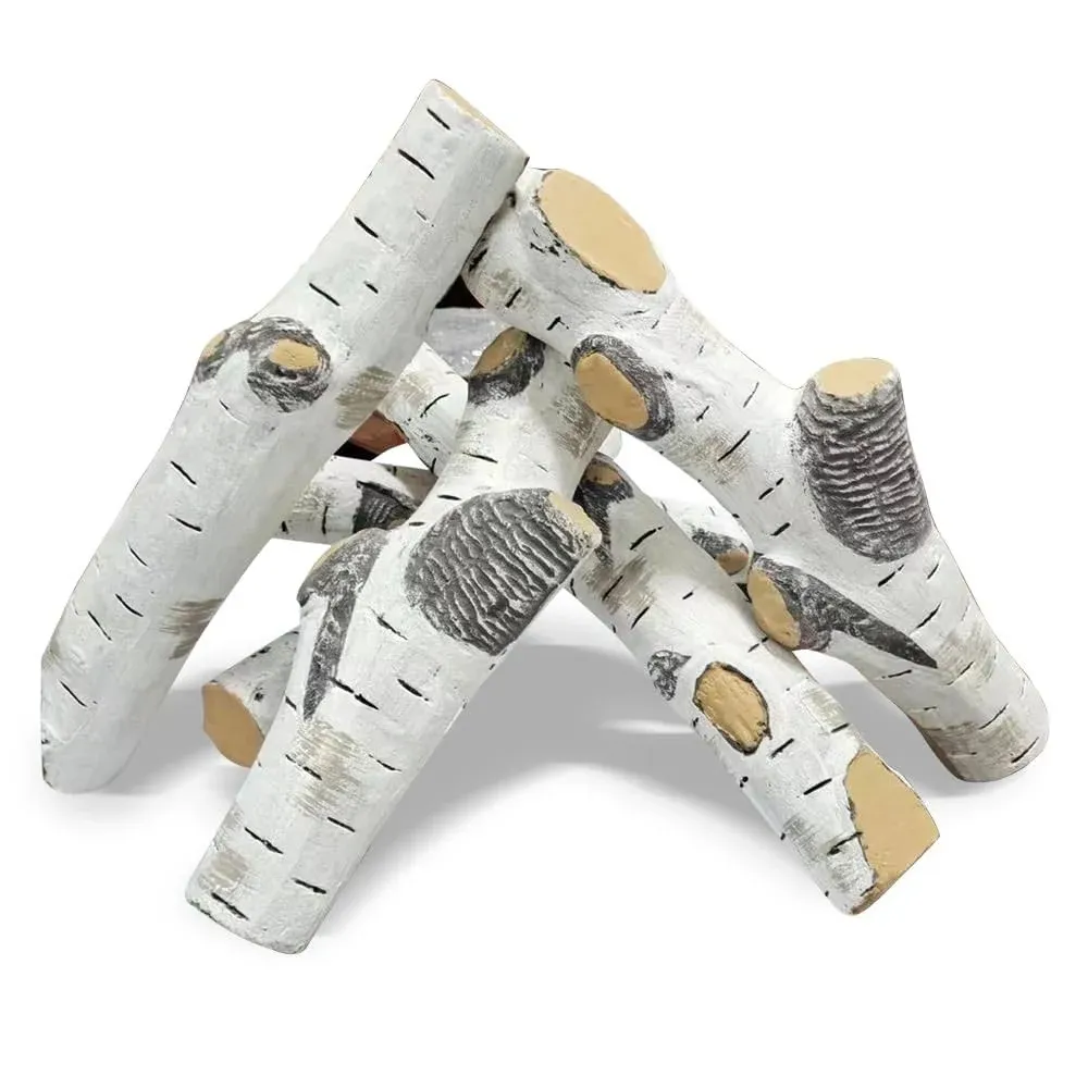 HEXELE Faux Gas Fireplace Logs Set, 16 inch Large Ceramic White Birch Gas Log...