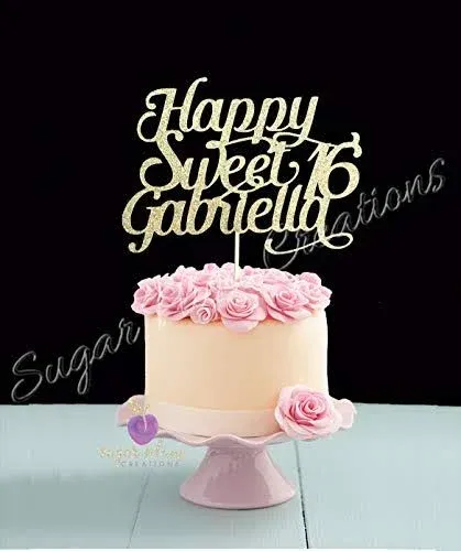 Custom Happy Sweet 16 Cake Topper, Gold