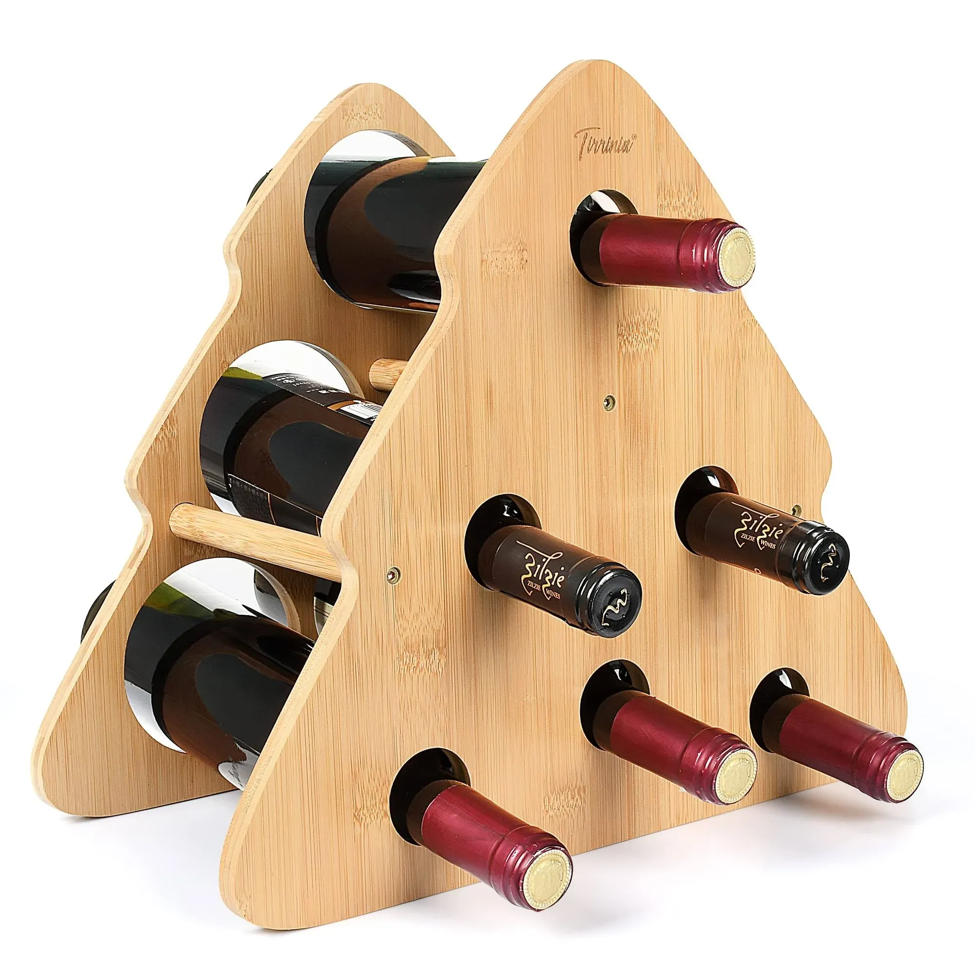 Tirrinia Bamboo Wine Rack, Wine Bottle Holder with Cute Christmas Tree Shape ...