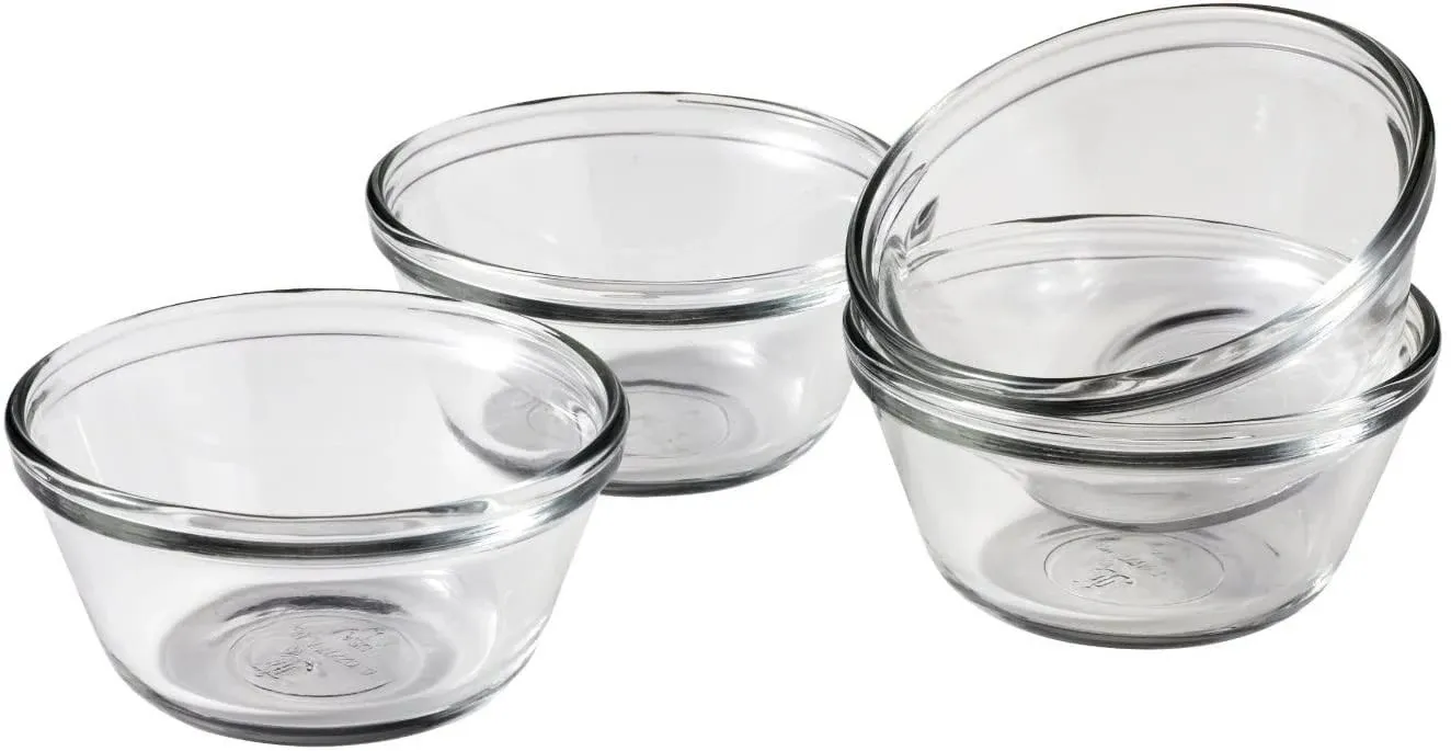 4 Anchor Hocking OVEN BASICS CLEAR 6 OZ Glass Custard Ramekin Bowls NEW