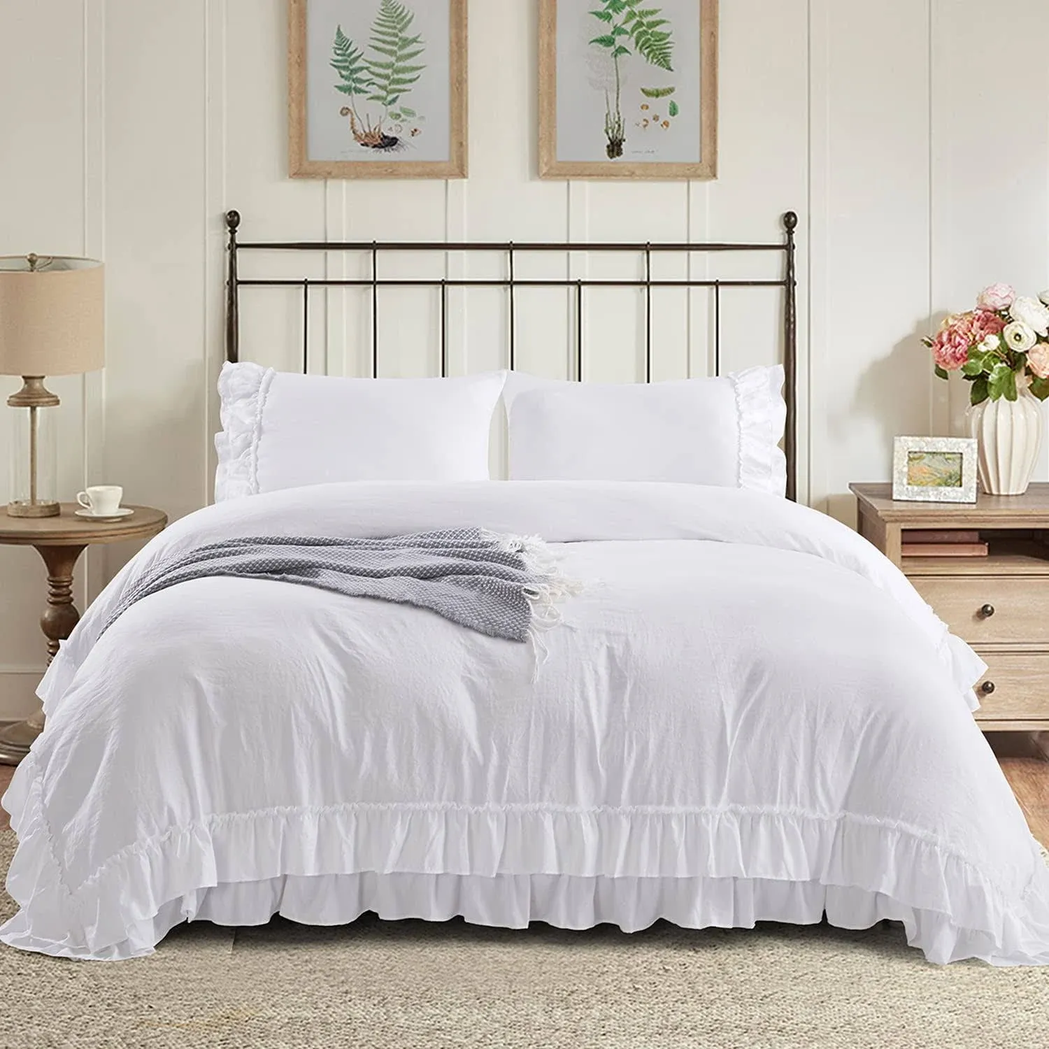 Hig 3 Piece Chic King Ruffle Duvet Cover Off - Handmade Rustic Ruffle - 100 Pre ...