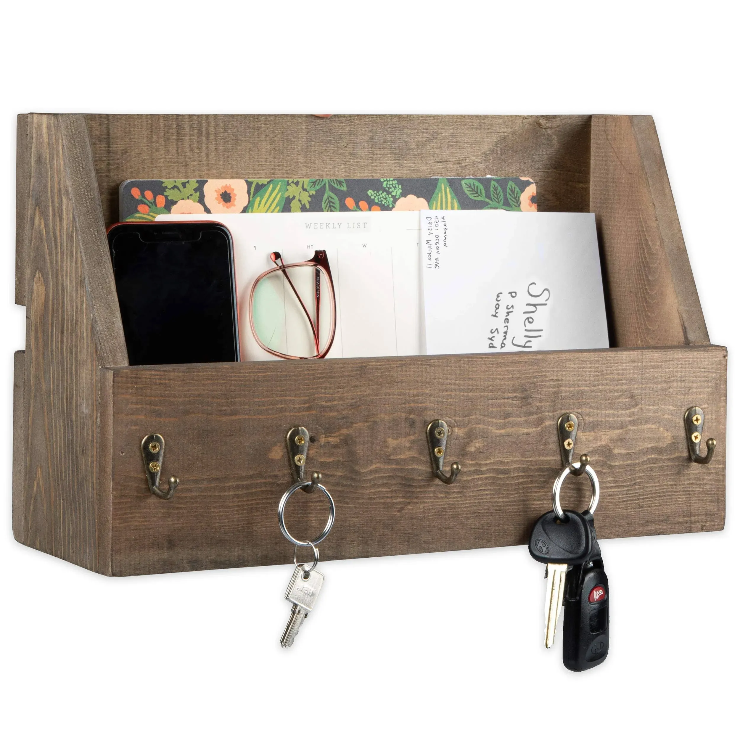 Key and Mail Holder for Wall - Wooden Wall Mount Mail Organizer &amp; Key Rack