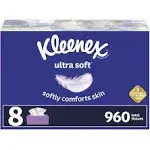 Kleenex Ultra Soft Facial Tissues, 8 Boxes, 120 Tissues Per Box 960 total NEW 